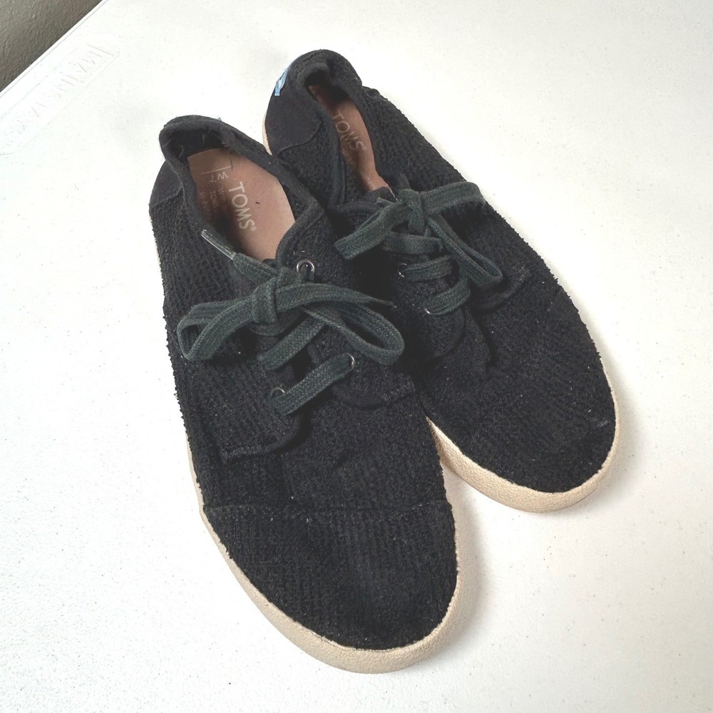 TOMS Paseo Sneakers Womens 7 Black Textured Lace Up Casual Comfort Shoes